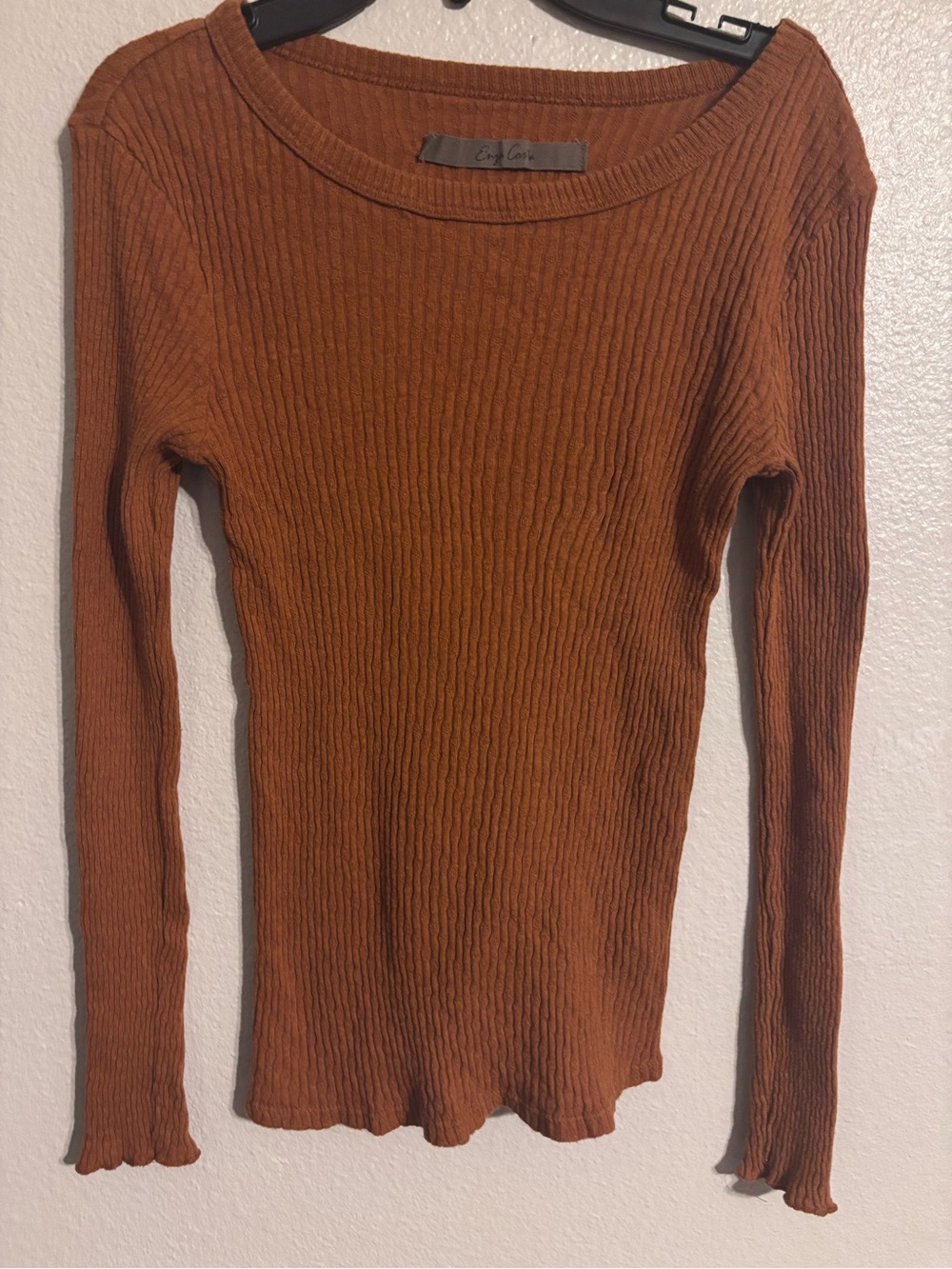 Enza Costa Ribbed Long-Sleeve Top in Rust